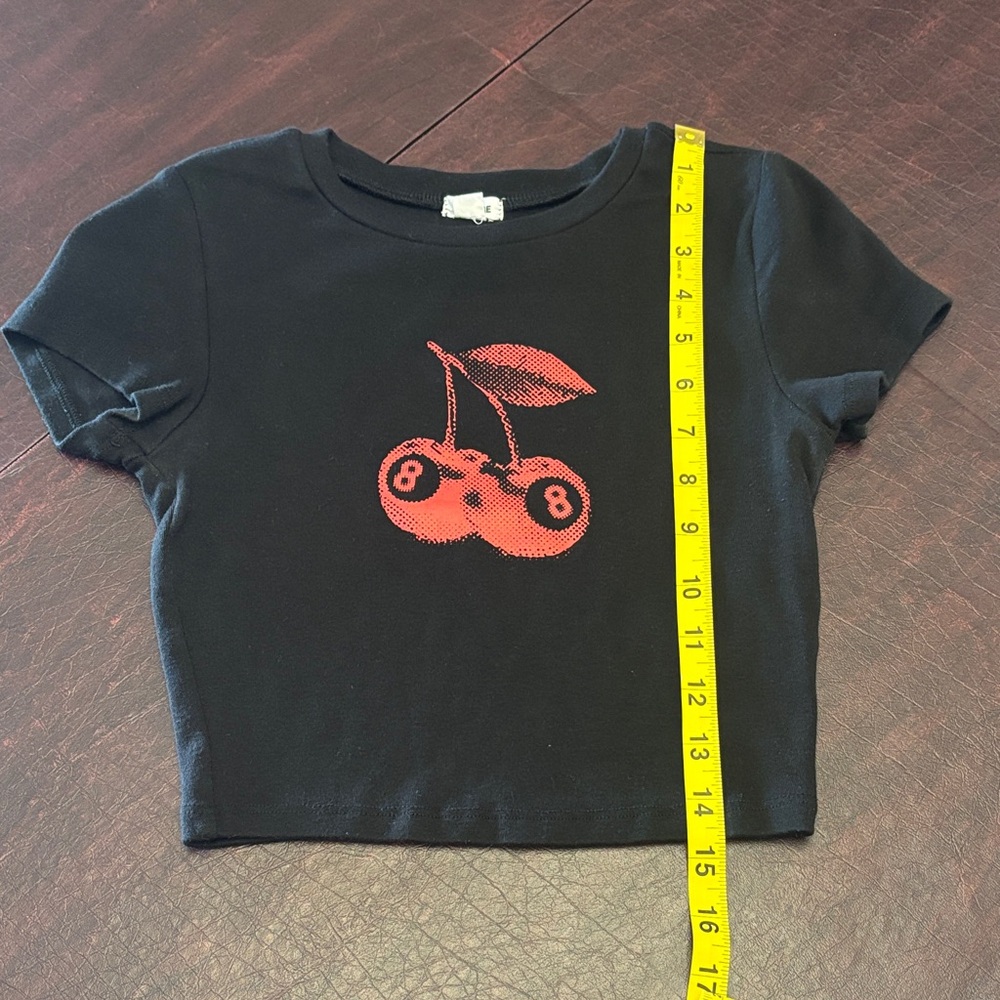 Garage Black Crop Tee with Red Cherry Graphic - Picture 9 of 11